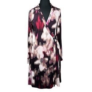 Calvin Klein Printed Long Sleeve True Wrap Dress Multi Color Size 8